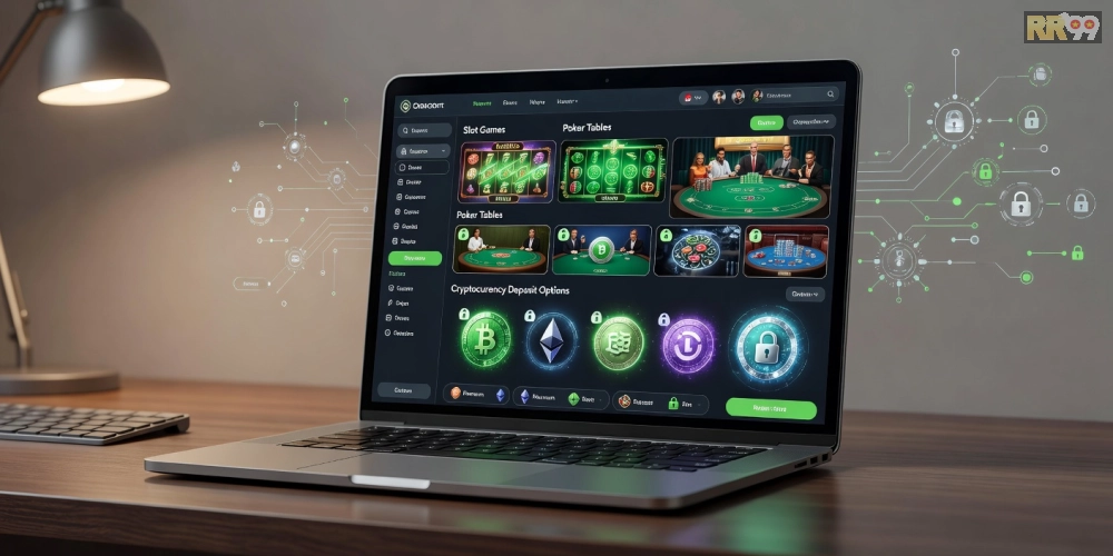 Minh họa giao diện BitStarz với các trò chơi slot và ưu đãi crypto hấp dẫn