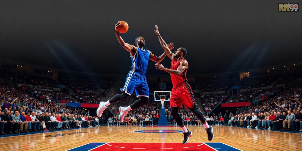 Caption: Hình ảnh minh họa các ngôi sao NBA thi đấu kịch tính trên sân