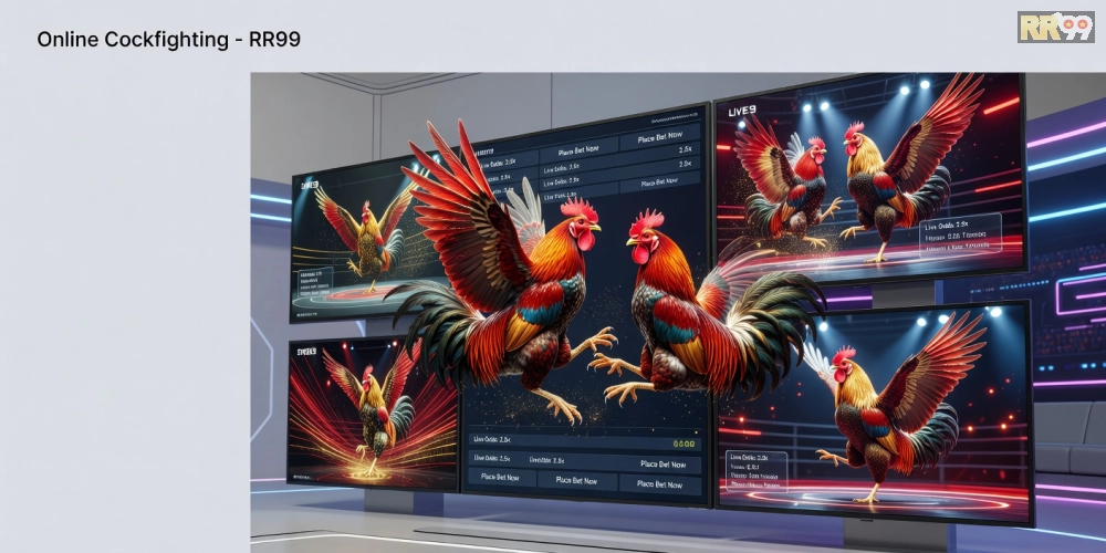 Hình minh họa khái niệm đá gà online rr99 với giao diện cá cược hiện đại