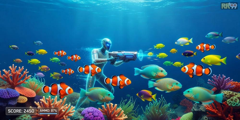 Hình minh họa khái niệm bắn cá online rr99 với giao diện sống động