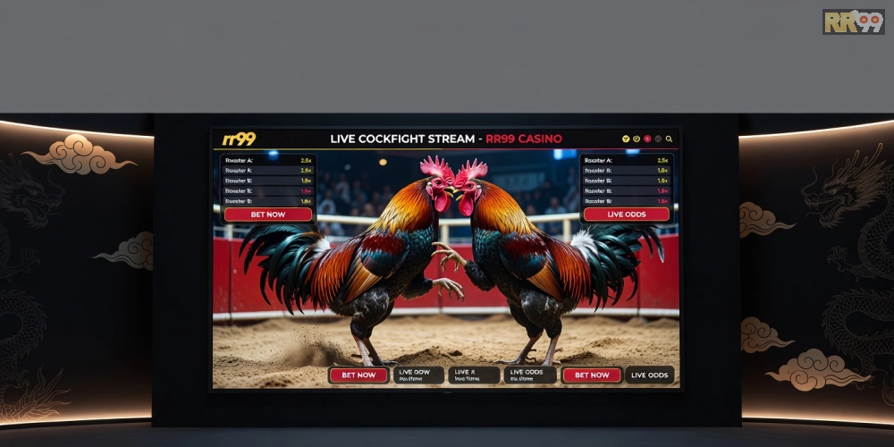 Hình minh họa khái niệm xem đá gà trực tiếp tại casino rr99 với giao diện streaming hiện đại