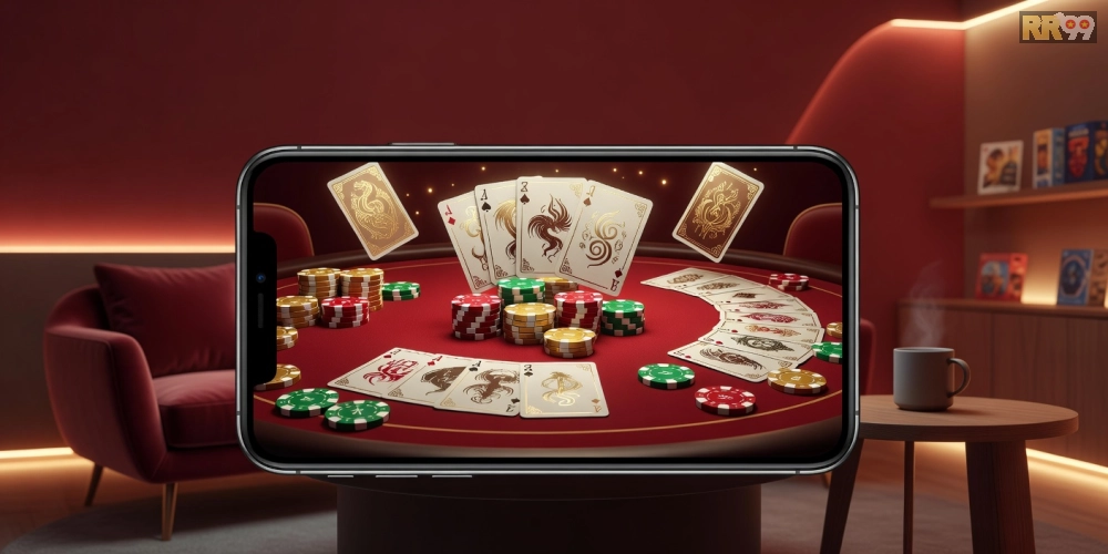 Minh họa khái niệm tải game bài rr99 với giao diện ứng dụng di động hiện đại