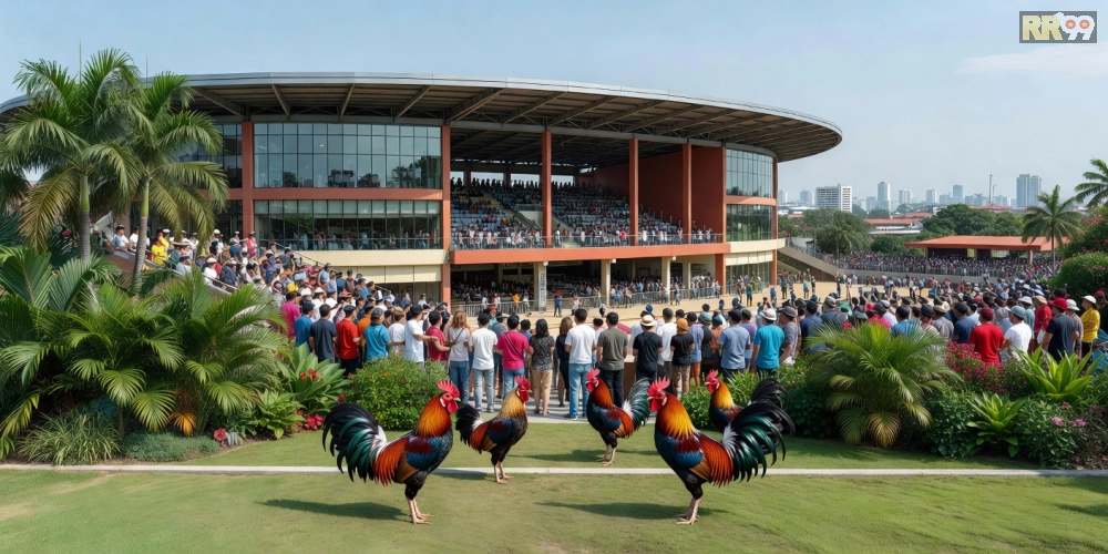 Hình ảnh trường đá gà quốc tế rr99 tại Manila với không khí sôi động.